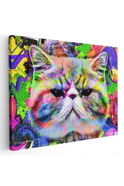 Tablou Canvas Tablou cap pisica fundal abstract multicolor, cod 5002
