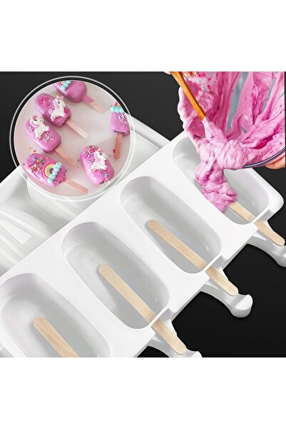 LUXER Formă de înghețată din silicon fără BPA, cu 4 cavități, 50 de bețișoare...