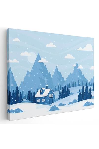 Tablou Canvas Tablou peisaj de iarna montan cu cabana brazi, cod 5455