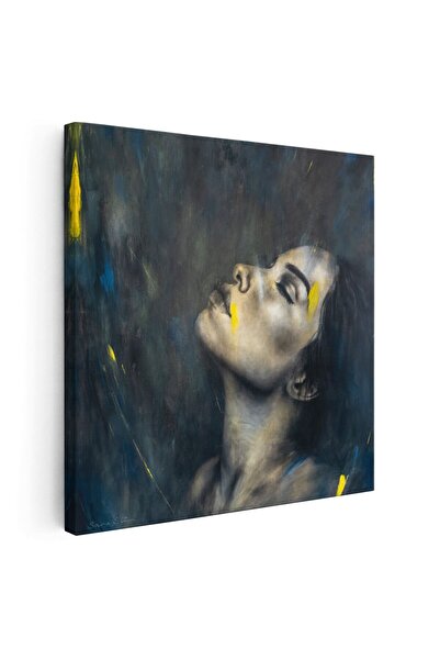 Tablou Canvas Tablou portret femeie pictura galben, albastru, negru, cod 1351