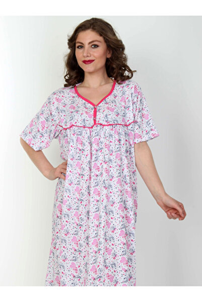 Star Fashion Camasa de noapte din bumbac, cu maneca scurta si nasturi la baza gatului