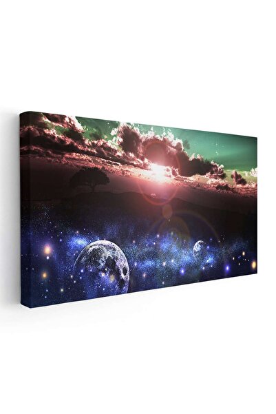 Tablou Canvas Tablou peisaj fantezie cu planete rasarit si nori, cod 5330