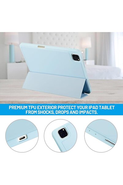 Generic IPad Pro 11-inch Case, Trifold Stand with Pencil Holder, Auto Sleep/Wake, Light Blue