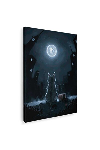 Tablou Canvas Tablou pictura pisica priving luna, cod 5245