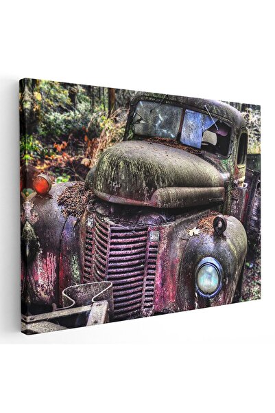 Tablou Canvas masina abandonata veche, verde, mov, gri, cod 1101