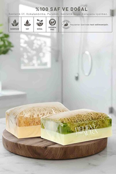 Believe Your Aura Doğal Kabak Lifli Eşek Sütlü Bal ve Keçi Sütlü Aloe Vera Sa...