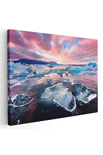 Tablou Canvas Tablou aisberguri laguna glaciarÄƒ Jokulsarlon, Islanda, roz, albastru, cod 1167
