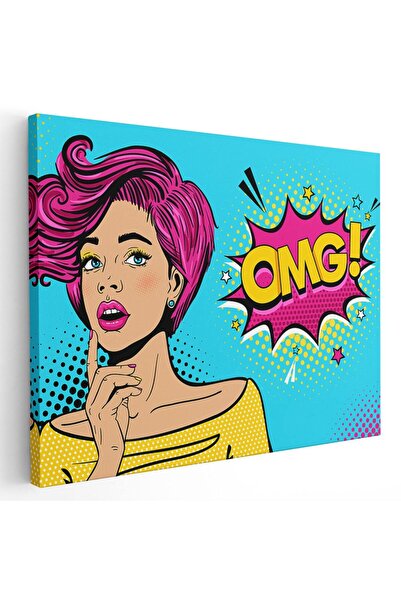 Tablou Canvas Tablou OMG pop art femeie cu par roz exclamand OMG!, roz, cod 1366