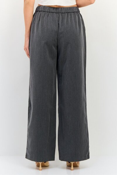 Brave Soul Women Regular Fit Drawstring Heather Wide Leg Pants, Grey