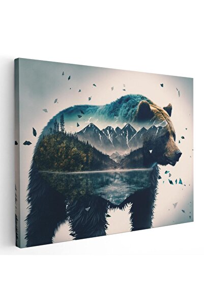 Tablou Canvas Tablou urs brun si peisaj munte, albastru, maro, cod 1664