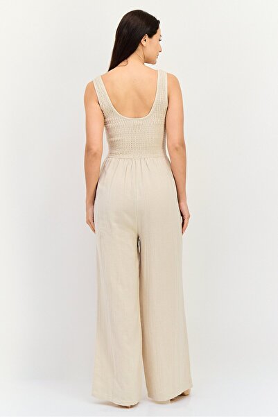 Brave Soul Women Textured Sleeveless Jumpsuit, Beige