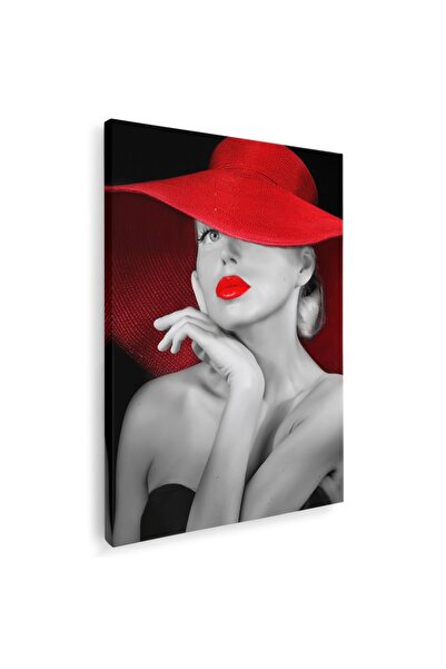 Tablou Canvas Tablou portret femeie cu palarie rosie, cod 4288