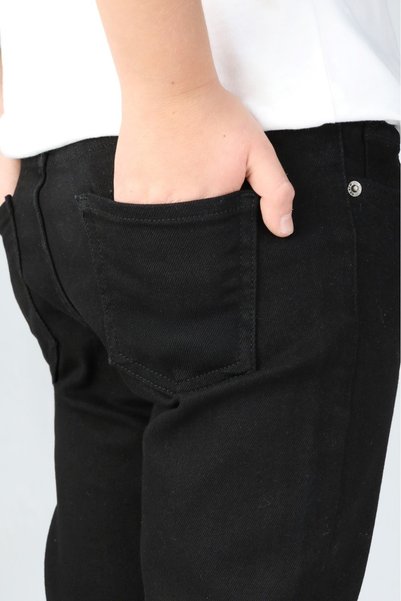 Stilova Boys' Double-Sided Adjustable Waist Straight-Leg Black Stretch Jeans with Pockets