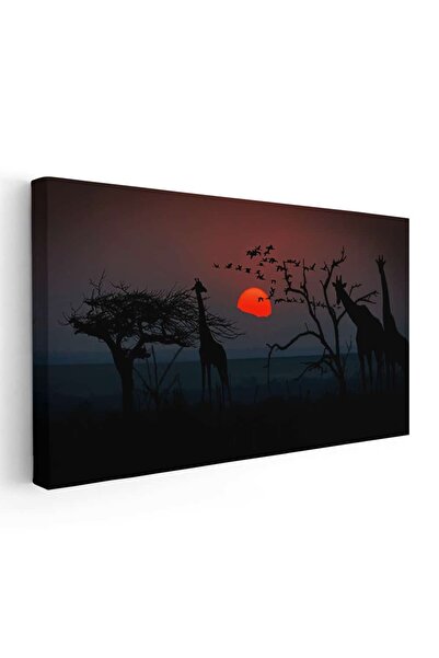 Tablou Canvas Tablou peisaj siluete girafe copaci la apus, cod 3207