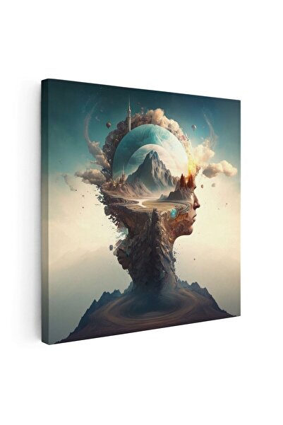 Tablou Canvas Tablou femeie cu peisaj munte, albastru, cod 1643