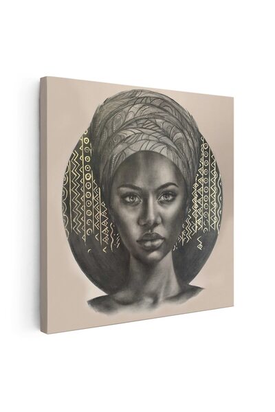 Tablou Canvas Tablou portret carbune femeie africana cu turban, maro, cod 1320