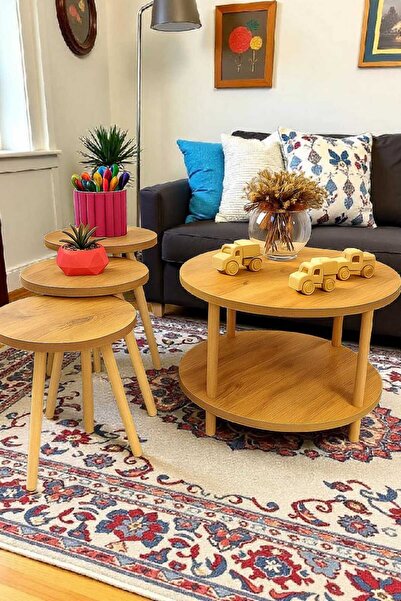 HESA Kendin kur Orta sehpa zigon Yan Sehpa Atlantik Çam Desenli ahşap ayaklı