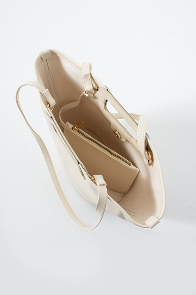 HERCAİ Dual-Use Bucket Hand and Shoulder Bag with Cream Stitching Detail