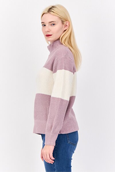 PİNK ROSE Women Turtle Neck Stripped Sweater, Multi Color
