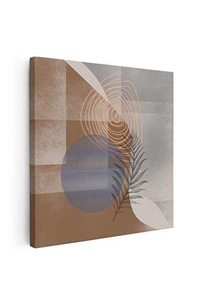 Tablou Canvas Tablou Boho minimalism frunza forme geometrice, maro, gri, cod 1266