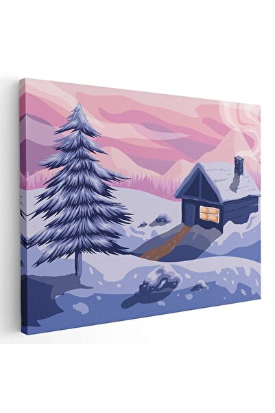 Tablou Canvas Tablou peisaj de iarna cabana brad, cod 5444