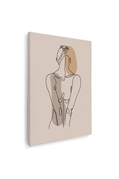 Tablou Canvas Tablou Boho minimalism silueta femeie in nuante crem, maro, neg...