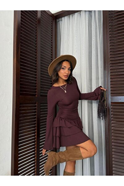 Jeevee İspanyol Kol Volanlı Mini Elbise