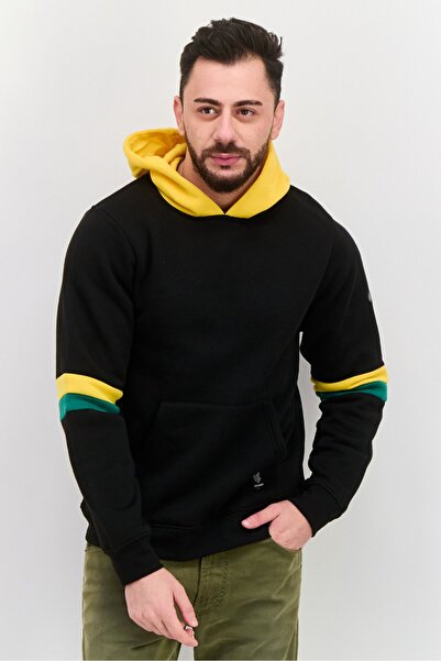 Rocawear Men Embroidered Logo Long Sleeves Hooded Sweatshirt, Black/Yellow