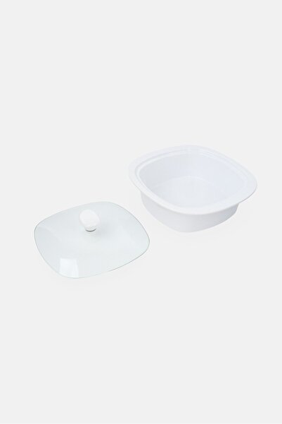 Elite Stoneware Square Casserole with Glass Lid, White