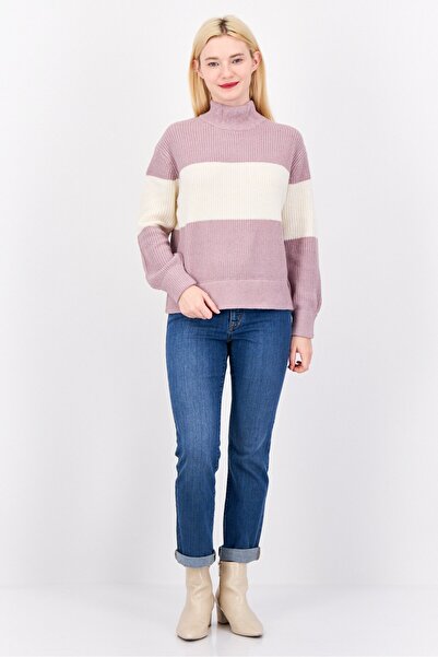 PİNK ROSE Women Turtle Neck Stripped Sweater, Multi Color