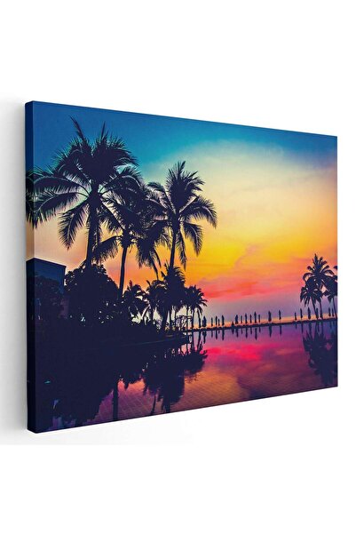 Tablou Canvas Tablou peisaj cu palmieri la apus, cod 4381