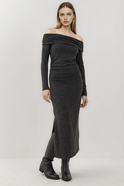 Hiccup Slit Soft Textured Strapless Midi Dress Busem Collection