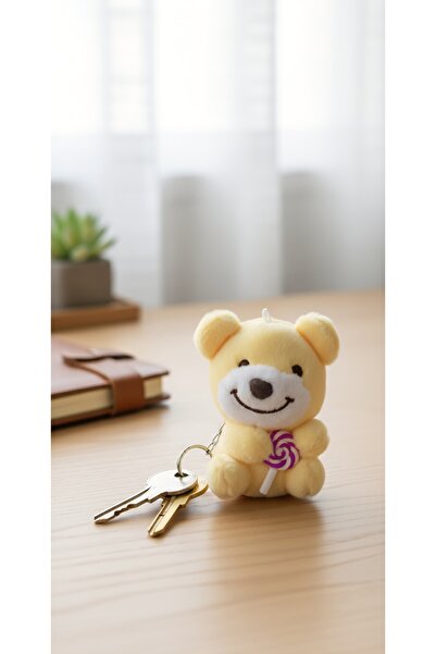 Şirin Lollipop Tutan Sevimli Peluş Ayıcık Anahtarlık