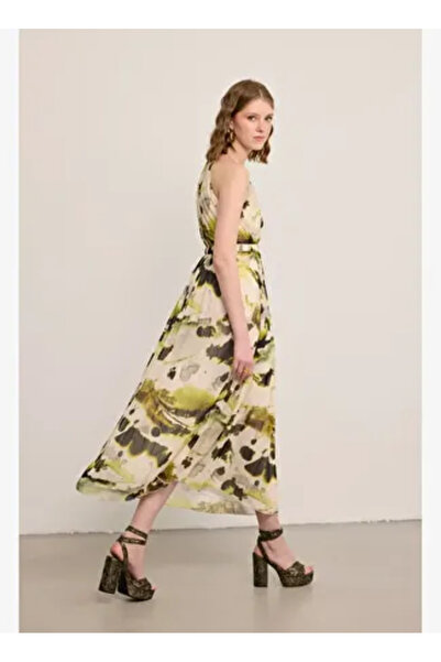 Gusto Halter Yaka Kemerli Şifon Elbise - Çok Renkli