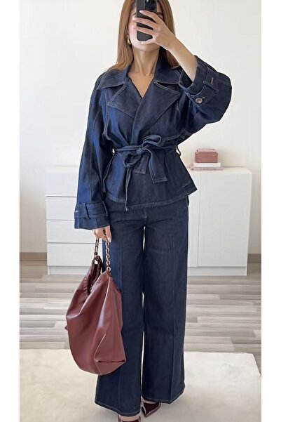Ekim Store Double-Breasted Collar Tie-Up Jacket Pants Denim Suit