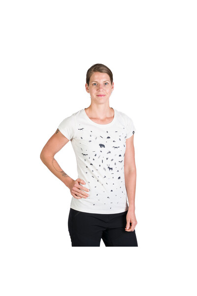 NORTHFINDER Tricou damă din bumbac JUDITH, alb, cu imprimeu turistic