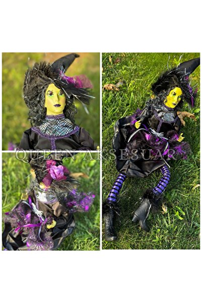 QUEEN AKSESUAR 80cm büyük Boy mor kostüm Cadı Figür oyuncak biblo cadılar bay...
