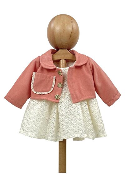 Dumledo Pink Coat, Lace White Dress 2-Piece Baby Girl Set