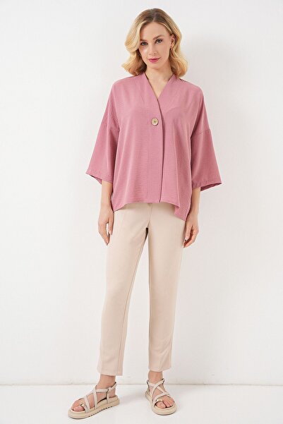Hiccup Bdart Buttoned V-Neck Half Sleeve Kimono