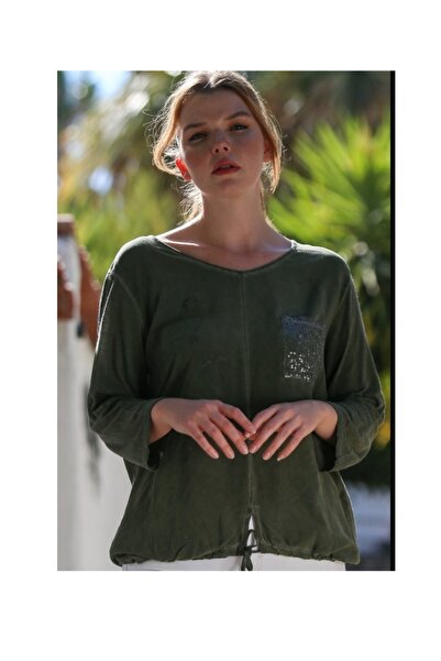 JUSTA Sequin Pocket Wash Blouse Authentic