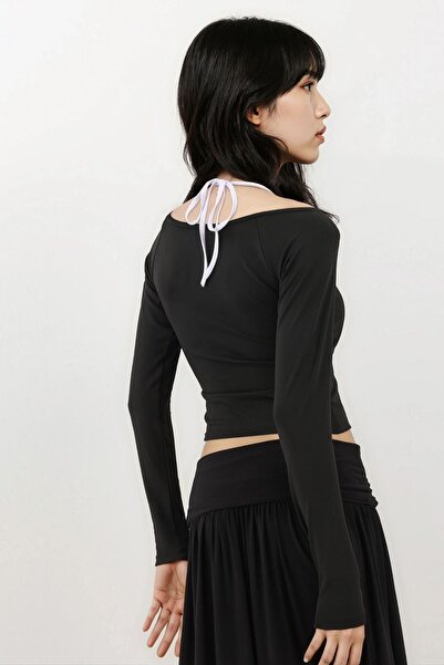 Hiccup Halter Neck Long Sleeve Stretchy Knitted Top