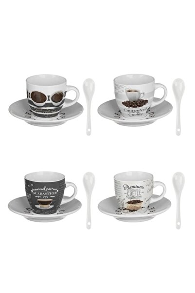 SHOPIENS Set de 4 cești de cafea, ceramică, multicolor, 90 ml, farfurioare și...