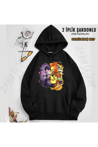 ZOKAWEAR Hanorac cu glugă cu imprimeu Naruto și Sasuke - Two God's Design (2 ...