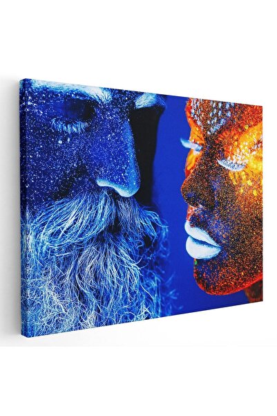 Tablou Canvas Tablou cuplu machiati cu pudra fluorescenta in lumina neon, cod 4353