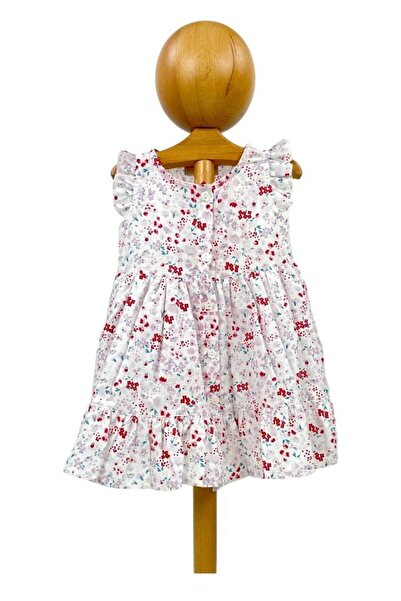 Dumledo Floral Detailed Ruffled White Baby Girl Dress
