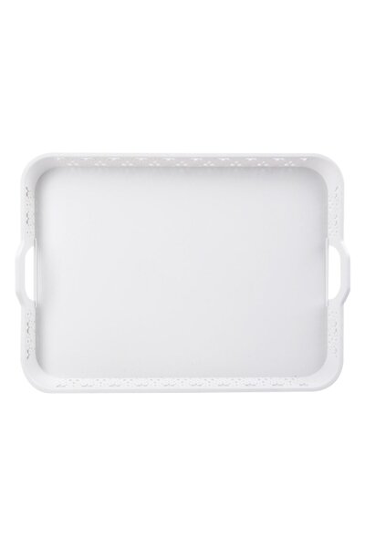 ANTBRO Tavă de servire, model dantelă, albă, 32x23,5cm, plastic, mânere integrate