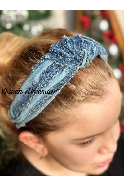 QUEEN AKSESUAR تاج نسائي فاخر من قماش الجينز المعقود للموسم الجديد مع شراشيب ...