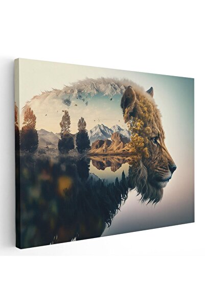 Tablou Canvas Tablou fantezie leu si peisaj munte, cod 1666