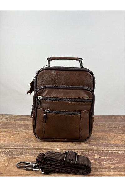 özdemirler deri Brown Leather Vertical Medium Size Steel Case Bag Black Men