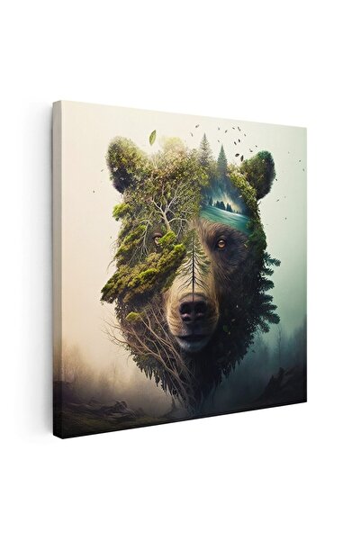Tablou Canvas Tablou urs colaj natura peisaj padure, verde, cod 1638